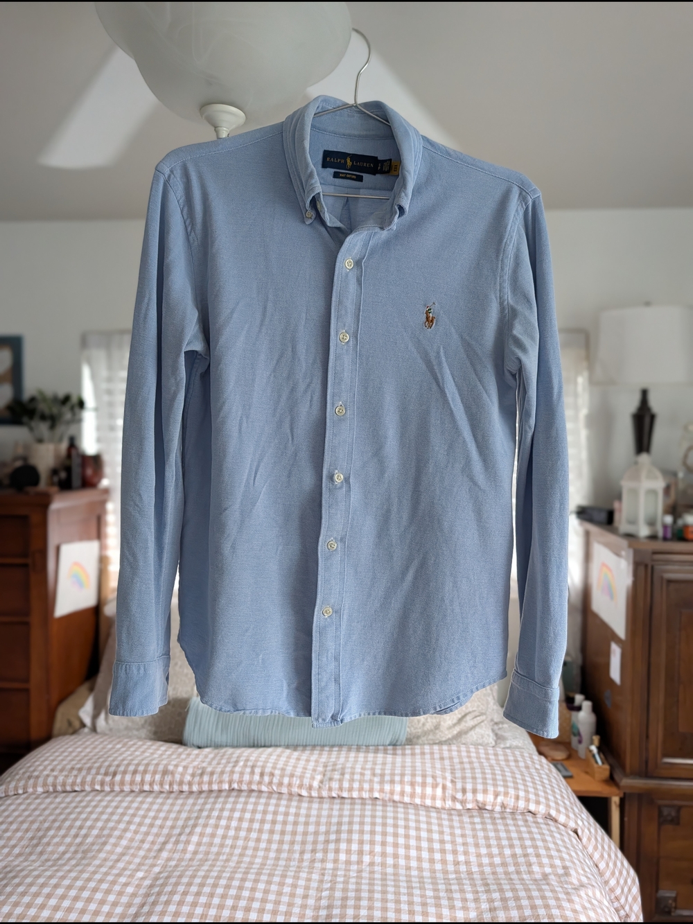 SOFT Cotton Ralph Lauren Light Blue Knit Oxford Button-Down Shirt Small